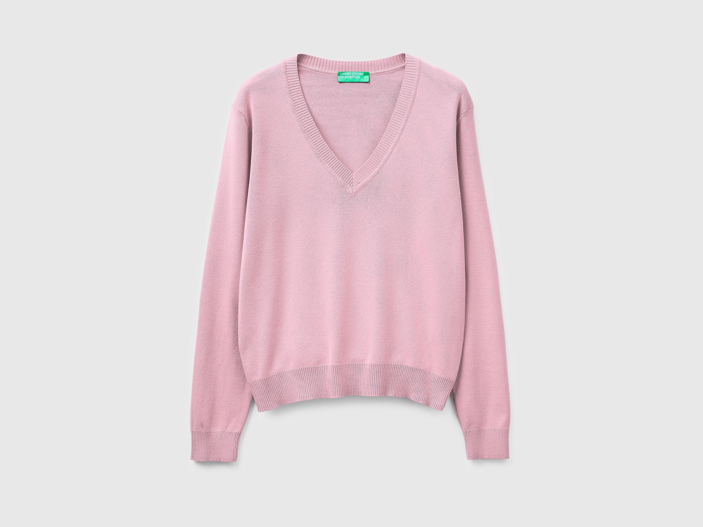 Pink V-neck sweater in tricot cotton - ucb_image_FS