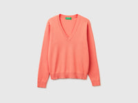 Camisola pêssego em algodão tricot com decote em V - ucb_image_FS