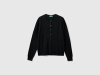 Black crew neck cardigan in pure Merino wool - ucb_image_FS