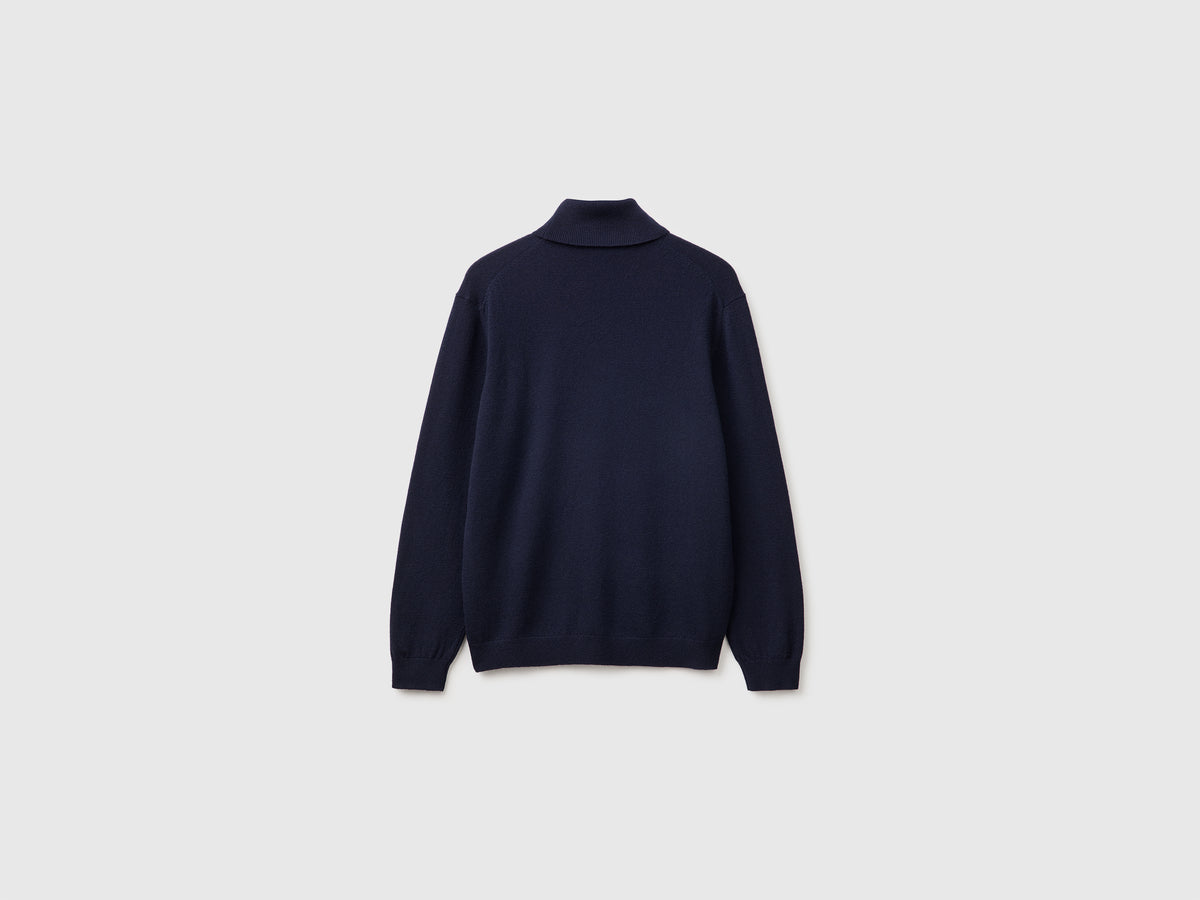 Camisola de gola alta azul da meia-noite em pura lã Merino - ucb_image_BS