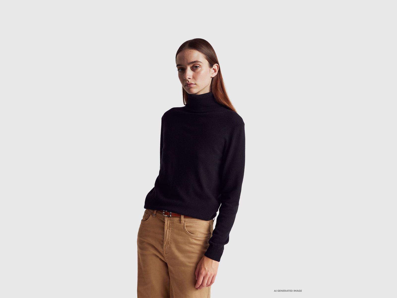 Camisola de gola alta preta em pura lã Merino - ucb_image_F
