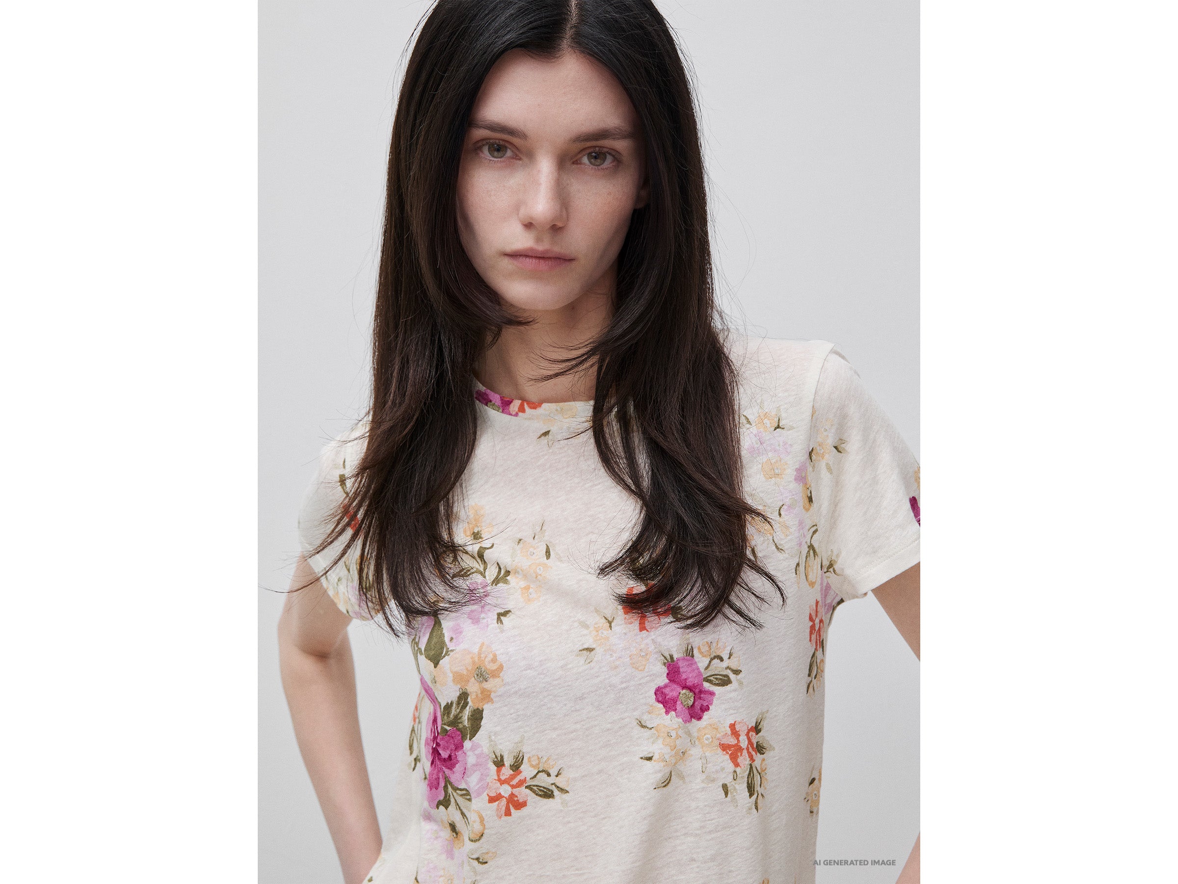 T-shirt floral em mistura de linho - ucb_image_FY