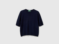 Camisola de manga curta azul-escuro em pura lã Merino - ucb_image_FS