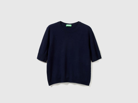 Camisola de manga curta azul-escuro em pura lã Merino - ucb_image_FS
