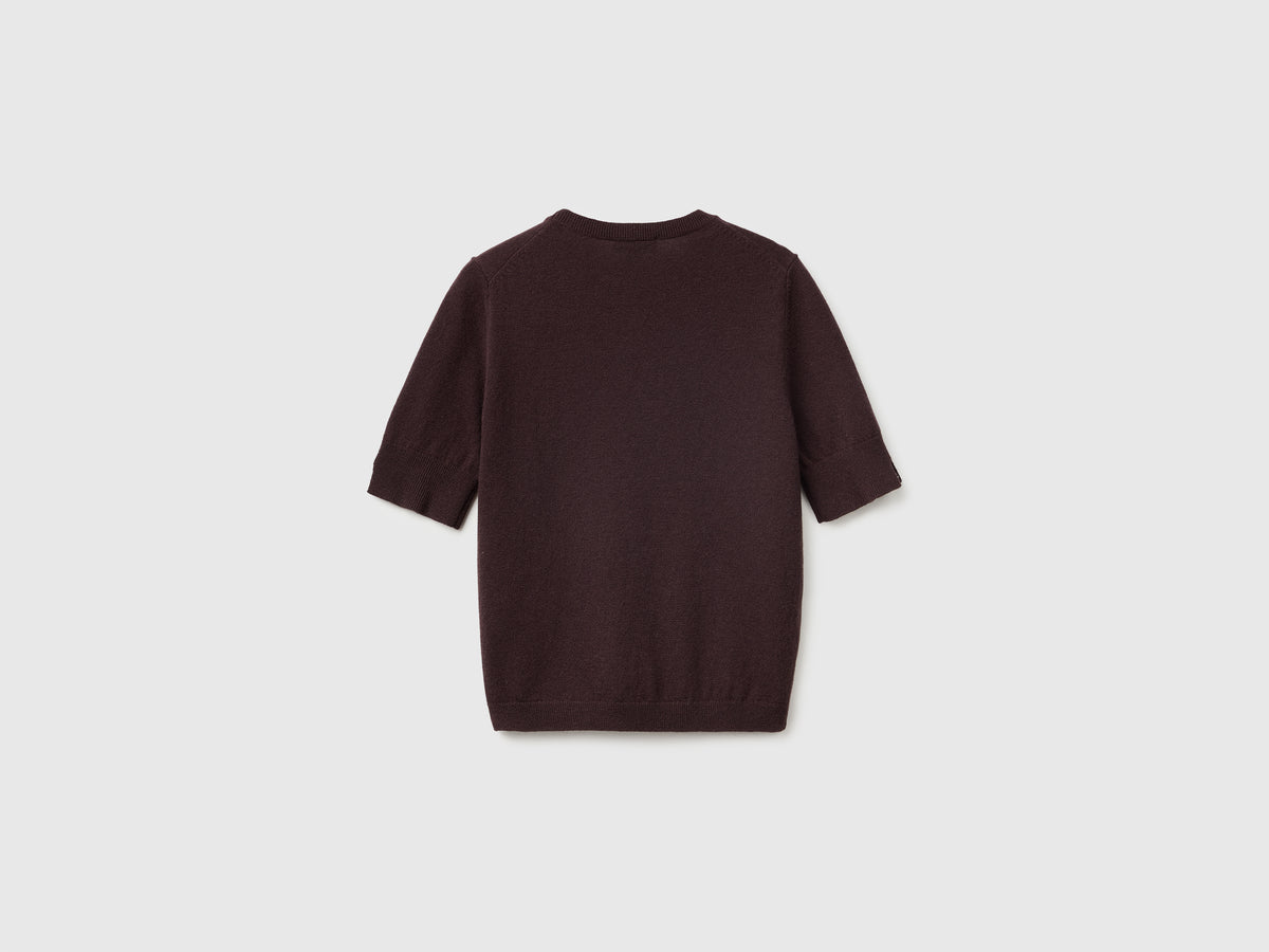 Camisola de manga curta cinza antracite em pura lã Merino     - ucb_image_BS