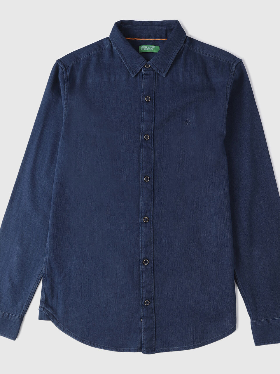 Long Sleeve Regular Collar Herringbone Denim Indigo Shirt-Top image number 1