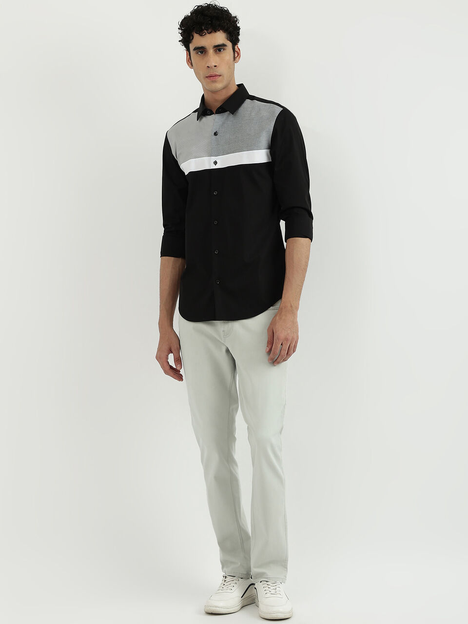 F/S POPLIN STR STRIPE PANEL BLOCK SHIRT image number null