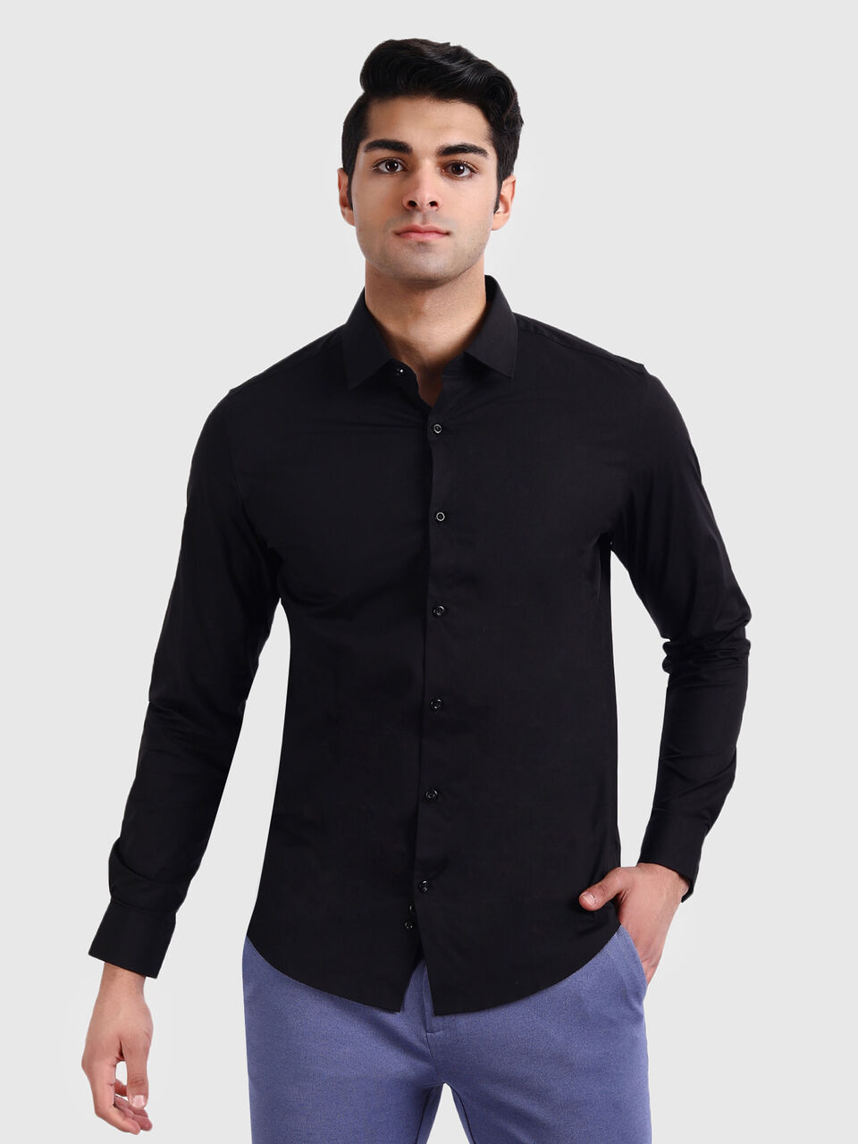 Stretchable Poplin Shirt with Regular Collar image number null