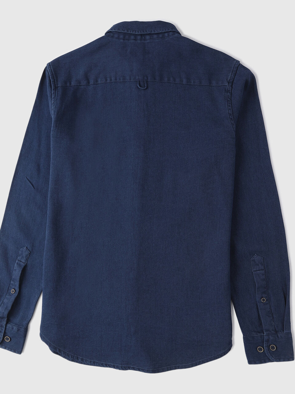 Long Sleeve Regular Collar Herringbone Denim Indigo Shirt-Top image number 2