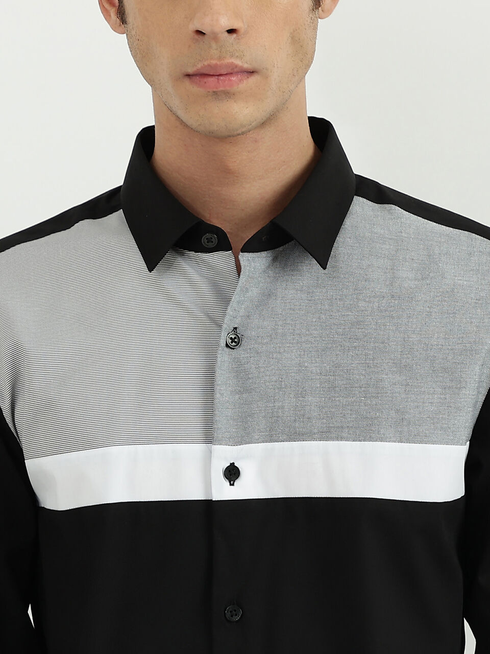 F/S POPLIN STR STRIPE PANEL BLOCK SHIRT image number null