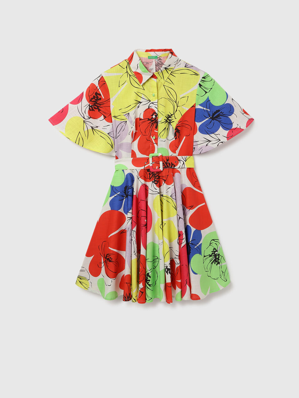 S/S PRINTED SHORT FLARE DRESS WITH BELT image number null