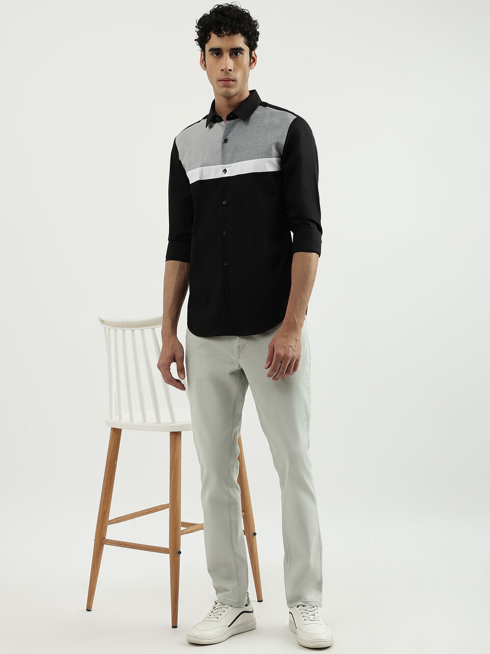 F/S POPLIN STR STRIPE PANEL BLOCK SHIRT image number null