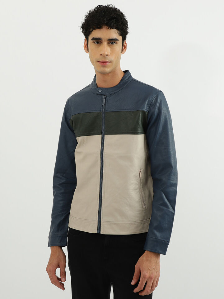 PU COLOR BLOCK JACKET