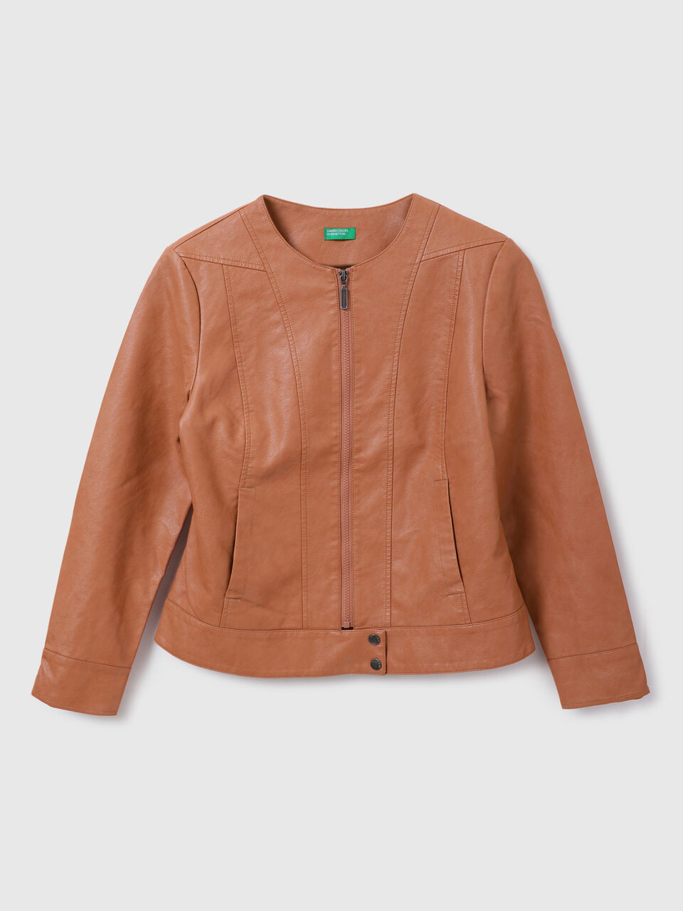 F/S NO COLLAR PU JACKET image number 1