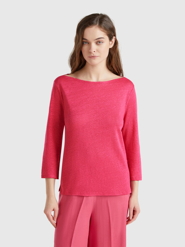 Pure linen t-shirt with 3/4 sleeves Women