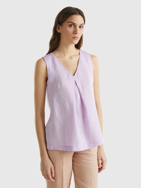 Sleeveless blouse in pure linen Women