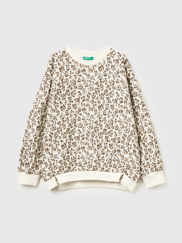 Beige sweatshirt with animal print Junior Girl