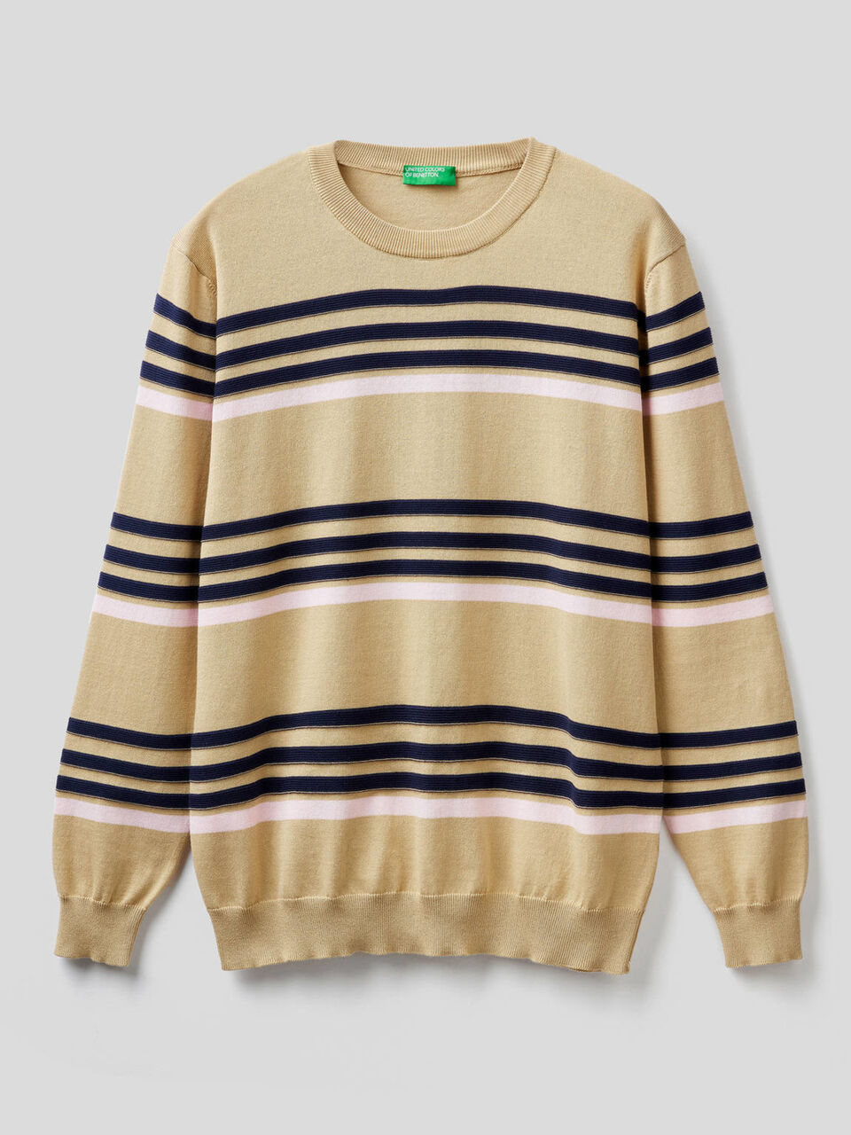 Striped sweater in pure cotton image number 1