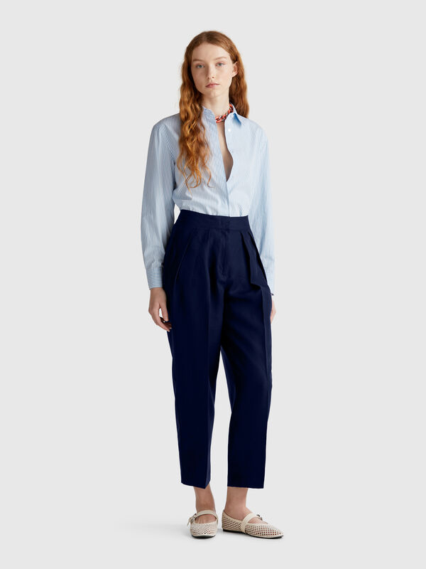 Wide trousers in linen blend Women