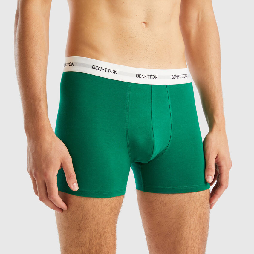Boxers in stretch organic cotton Green  Benetton Mens Underwear and  Pyjamas - Panna Holidays