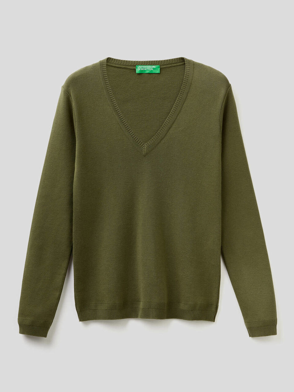 Pure cotton sweater with V-neck image number 1