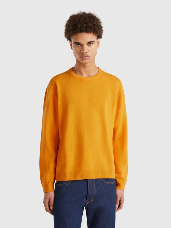 Ocher yellow sweater in pure Merino wool Men