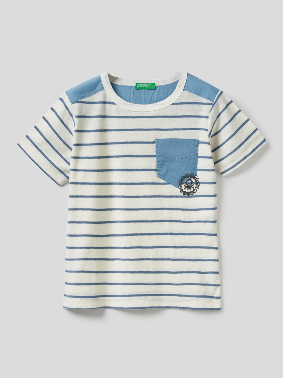 Striped t-shirt in linen blend cotton image number 1