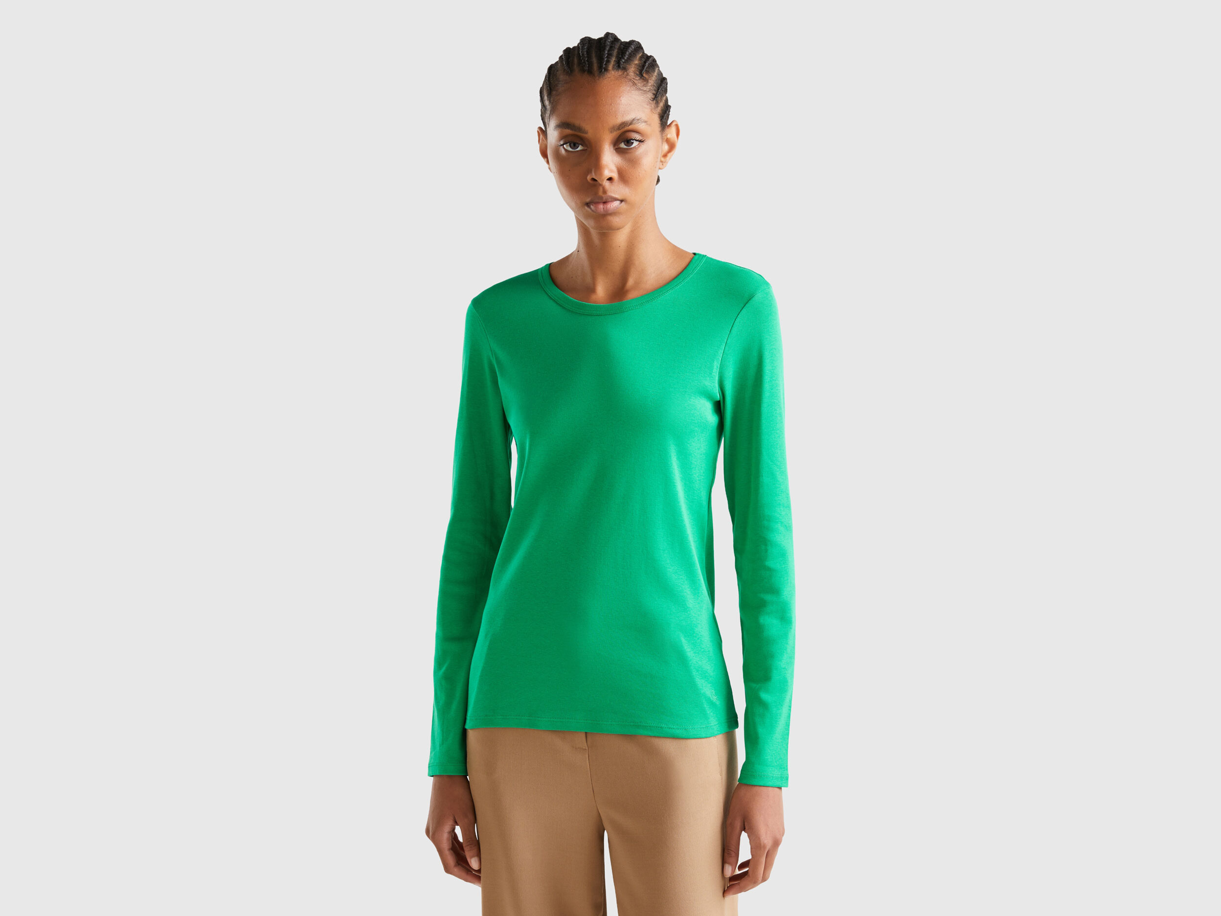 Long sleeve pure cotton t shirt Green Benetton