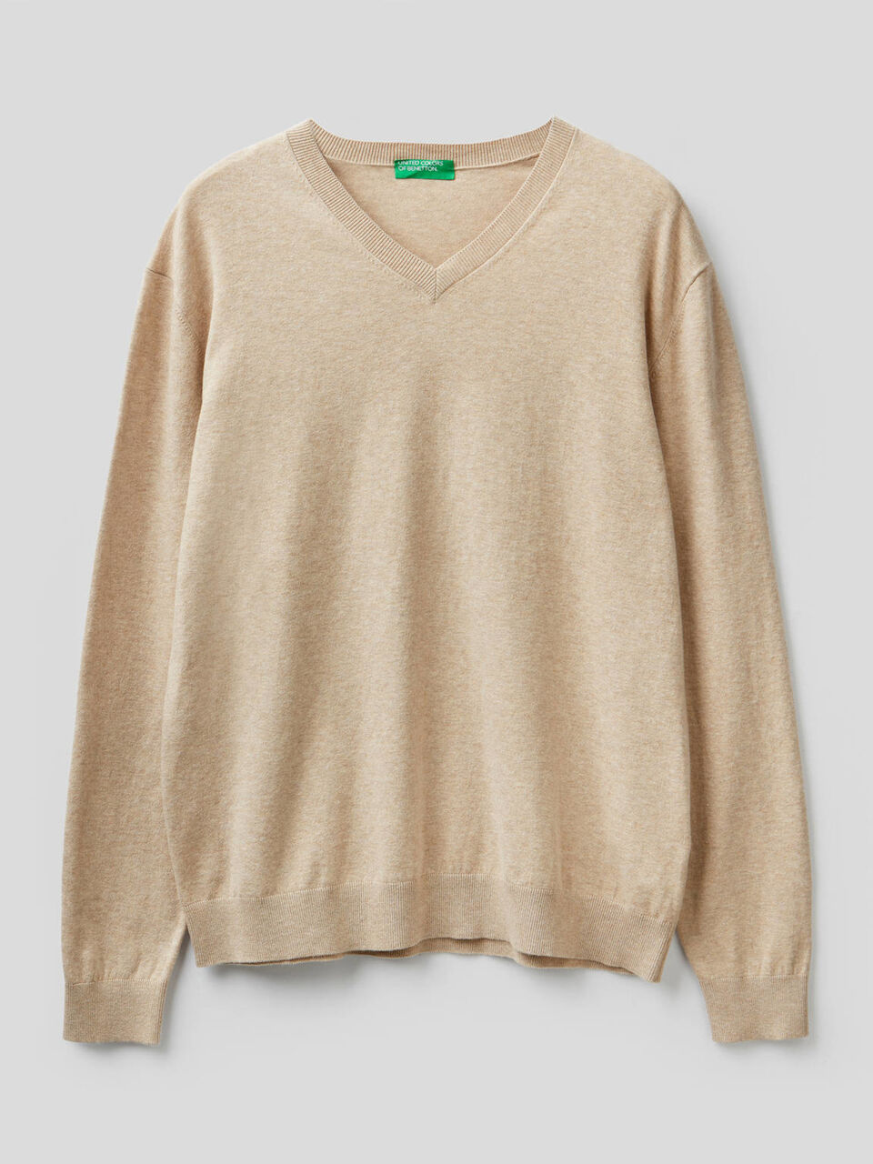 V-neck sweater in cotton blend image number 1