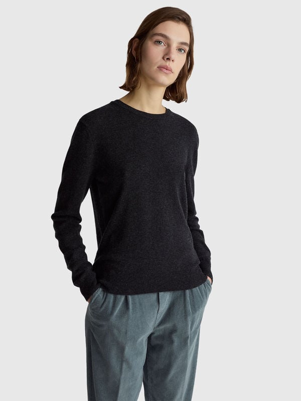 Dark gray crew neck sweater in Merino wool Women