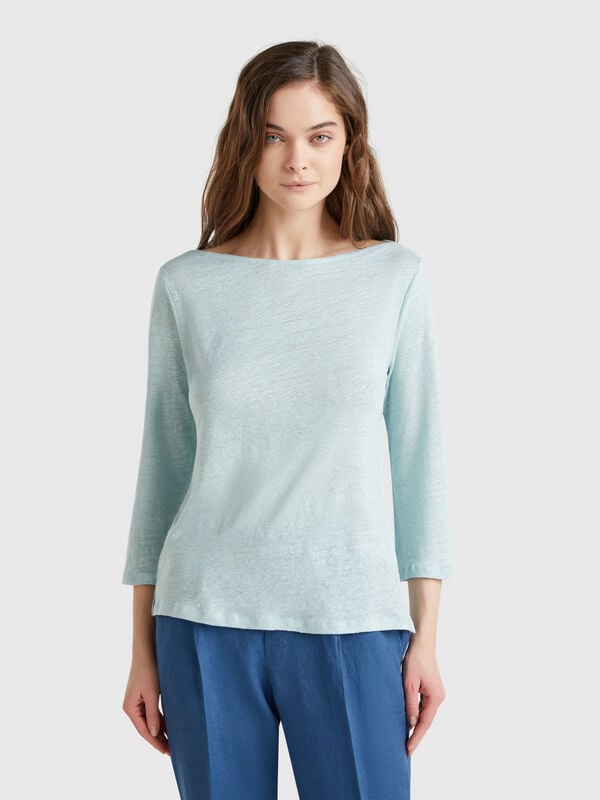 Pure linen t-shirt with 3/4 sleeves Women