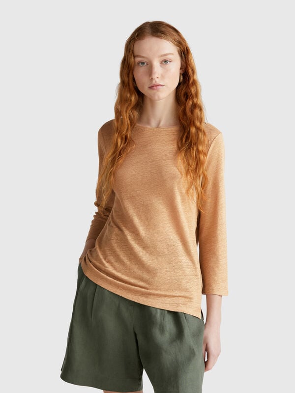Pure linen t-shirt with 3/4 sleeves Women