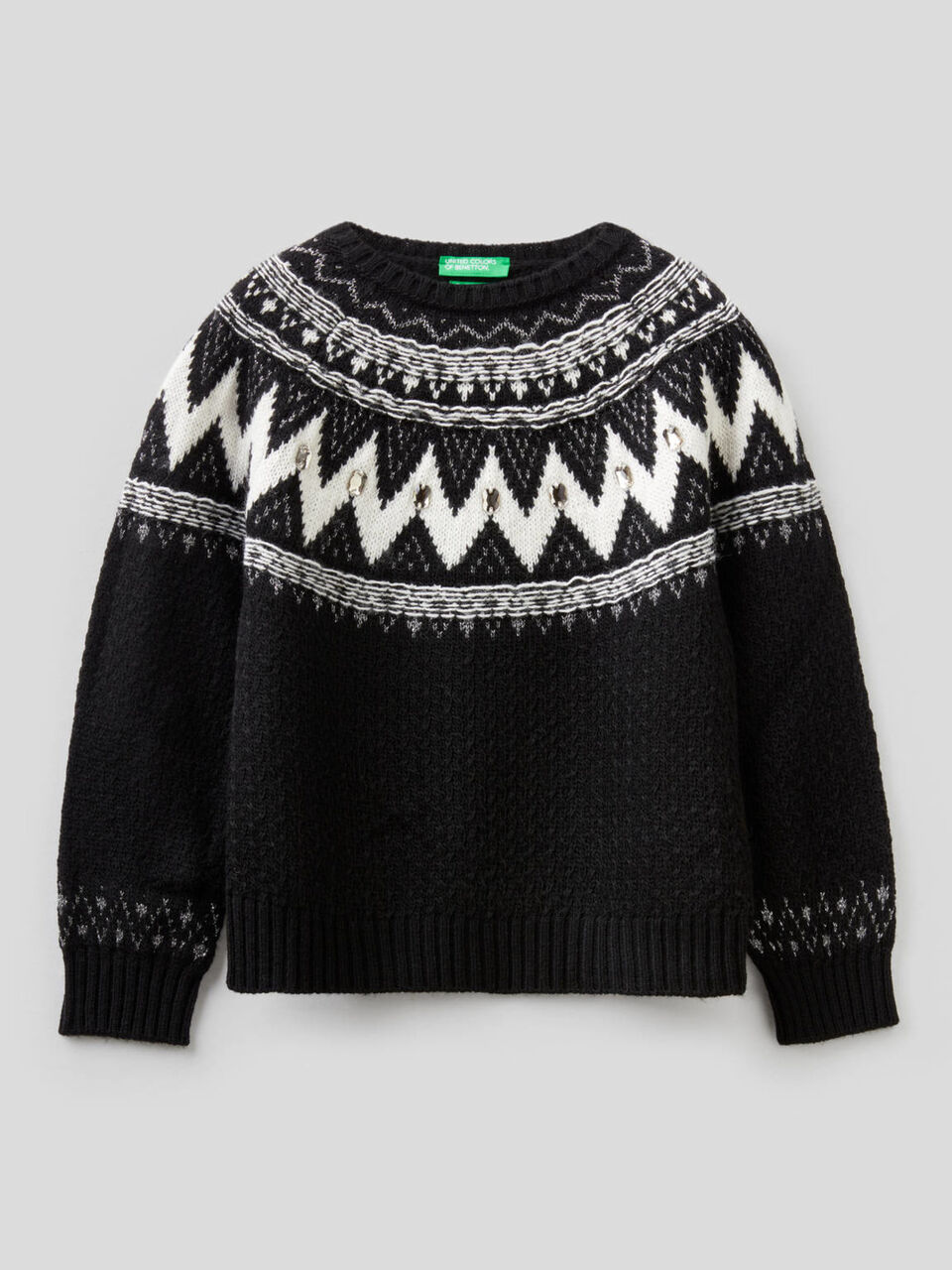Jacquard sweater with stone applique image number 1