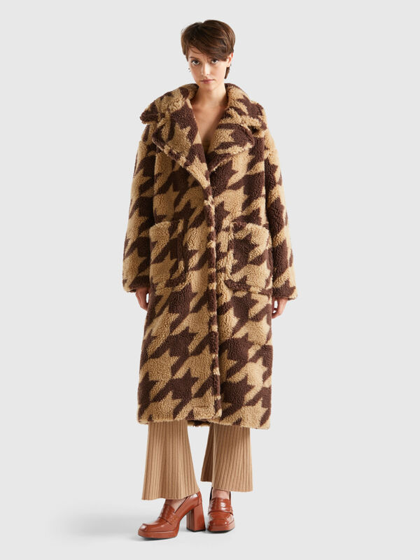 Houndstooth teddy coat