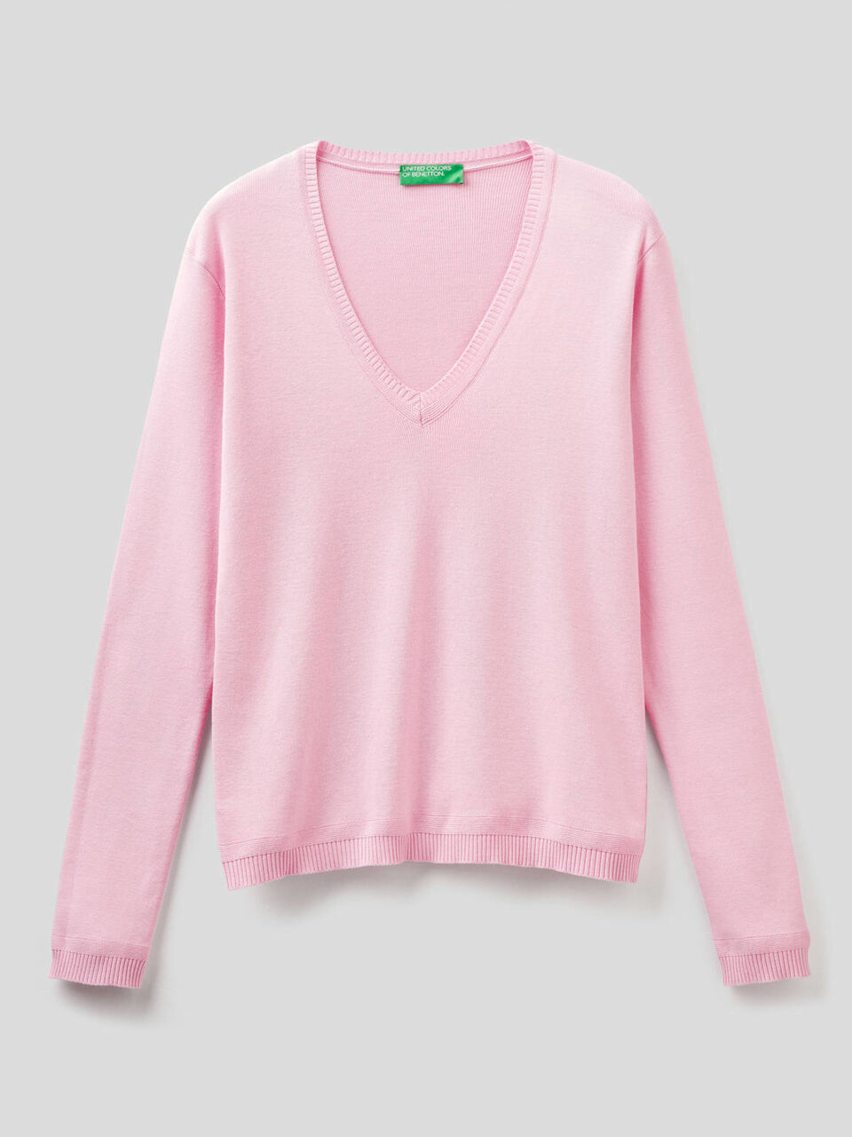 Pure cotton sweater with V-neck image number 1