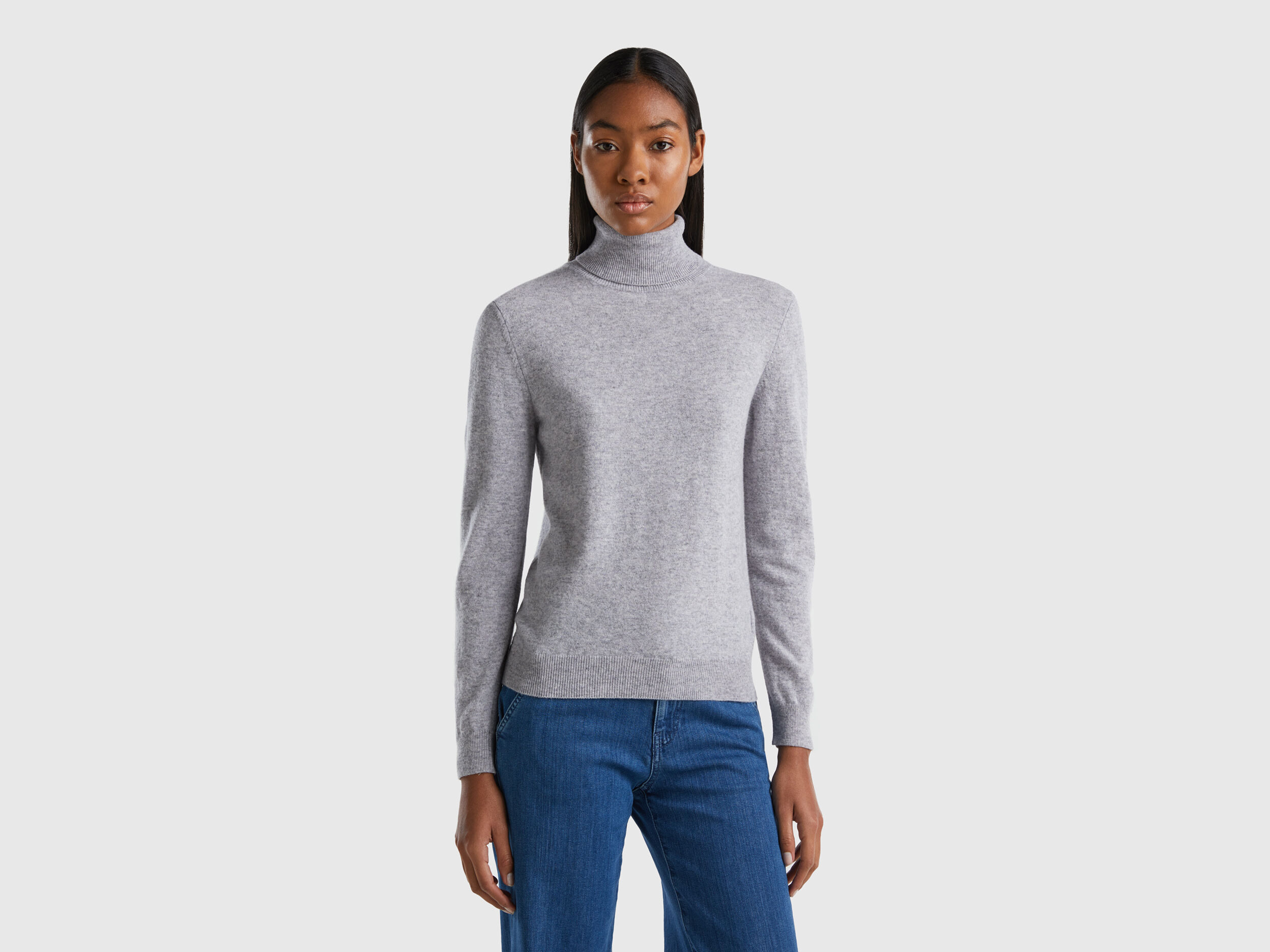 Light gray turtleneck in pure Merino wool Light Gray Benetton