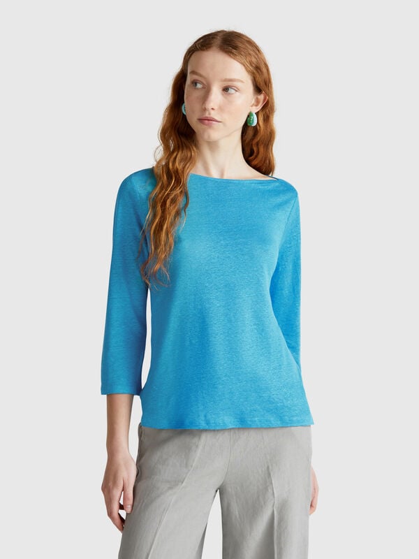 Pure linen t-shirt with 3/4 sleeves Women