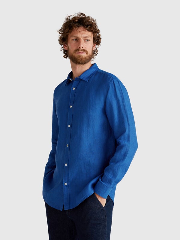 Blue shirt in pure linen Men