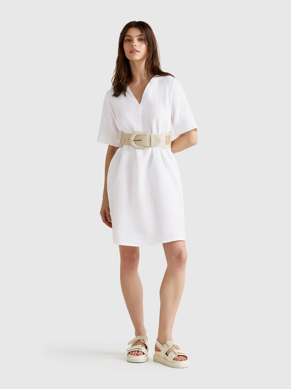 Short sleeve dress in pure linen Women