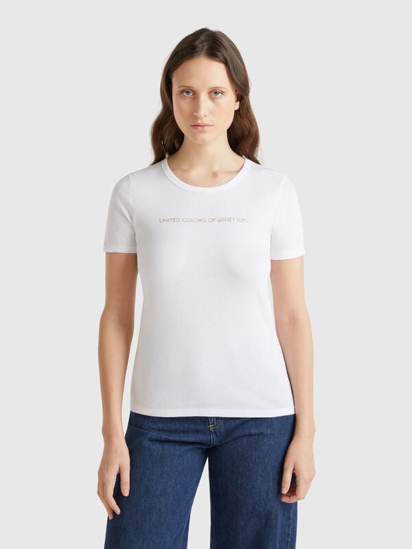 T-shirt in 100% cotton with glitter print logo Women
