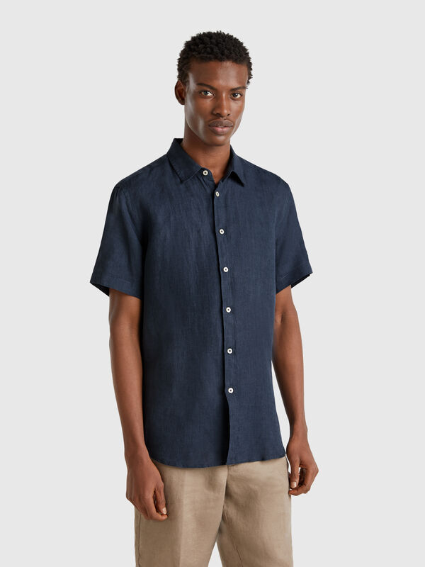 Short sleeve shirt in pure linen  Men
