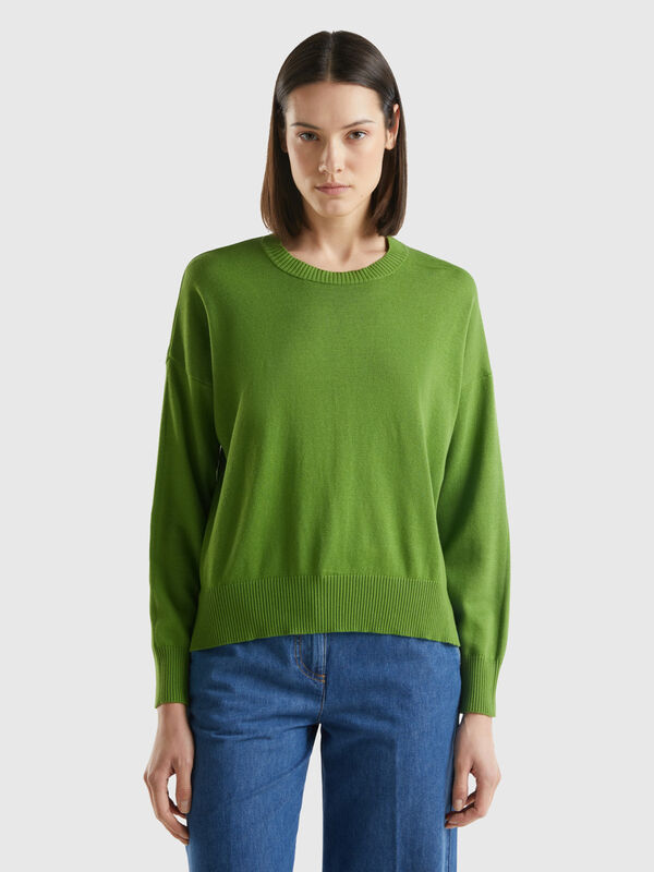 Crew neck sweater in tricot cotton Women