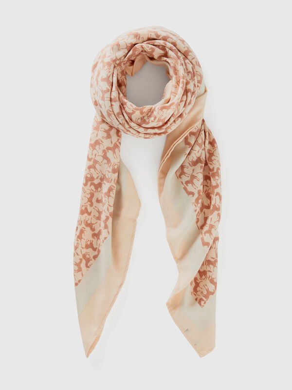 Flesh pink scarf with horse print Women