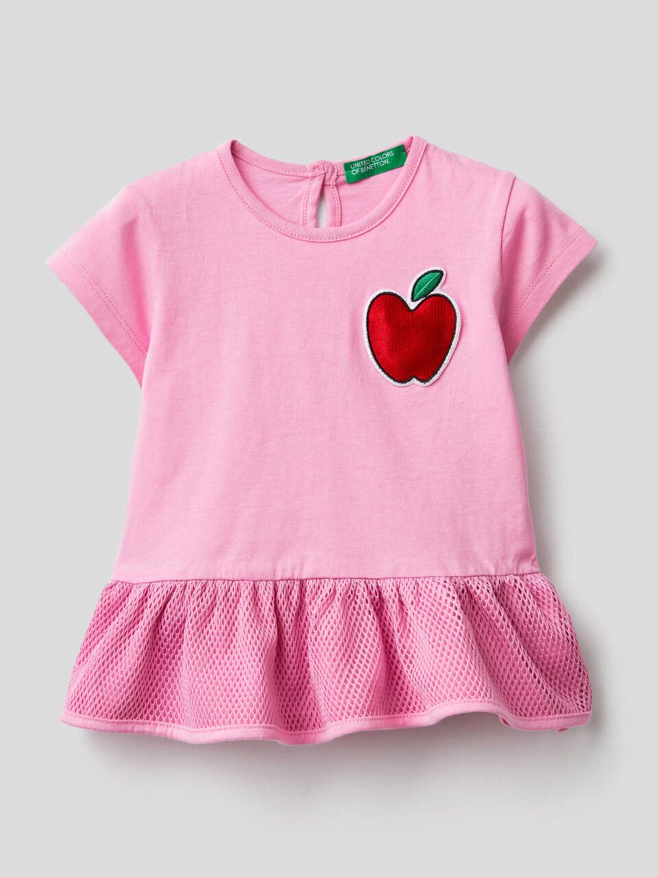 T-shirt with frill and sound-effect patch image number 1
