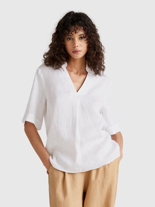 Short sleeve blouse in pure linen Women