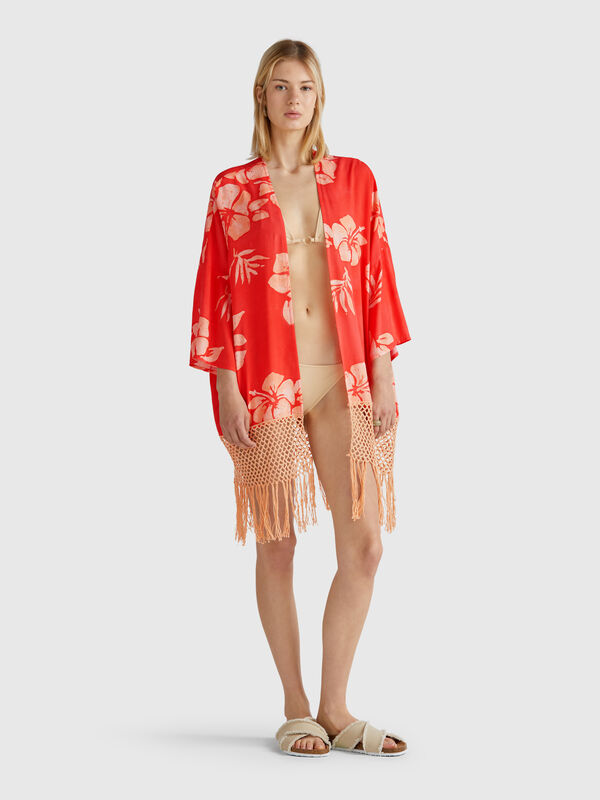 Kimono sweater with floral print Women