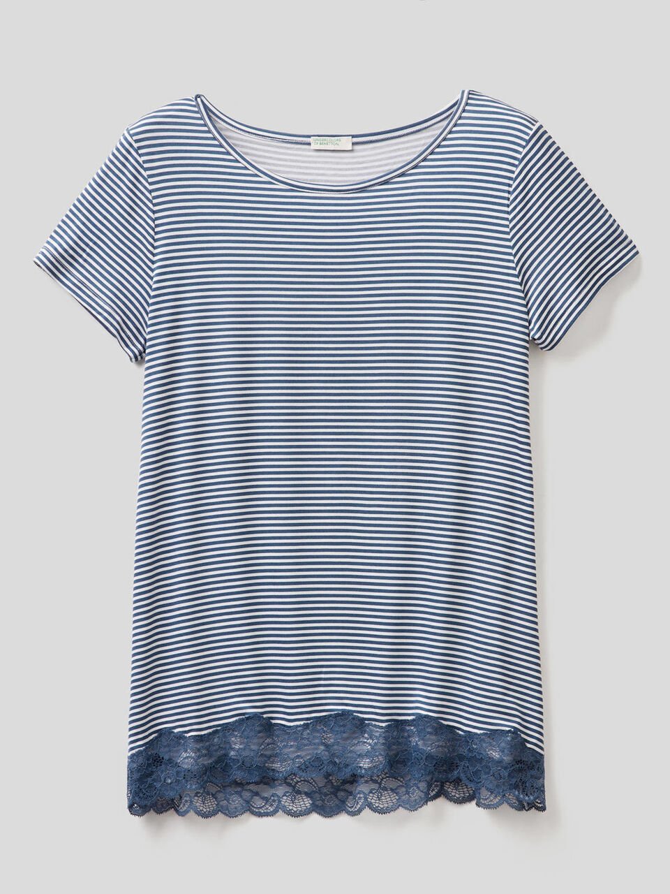 Striped t-shirt with lace insert image number 1
