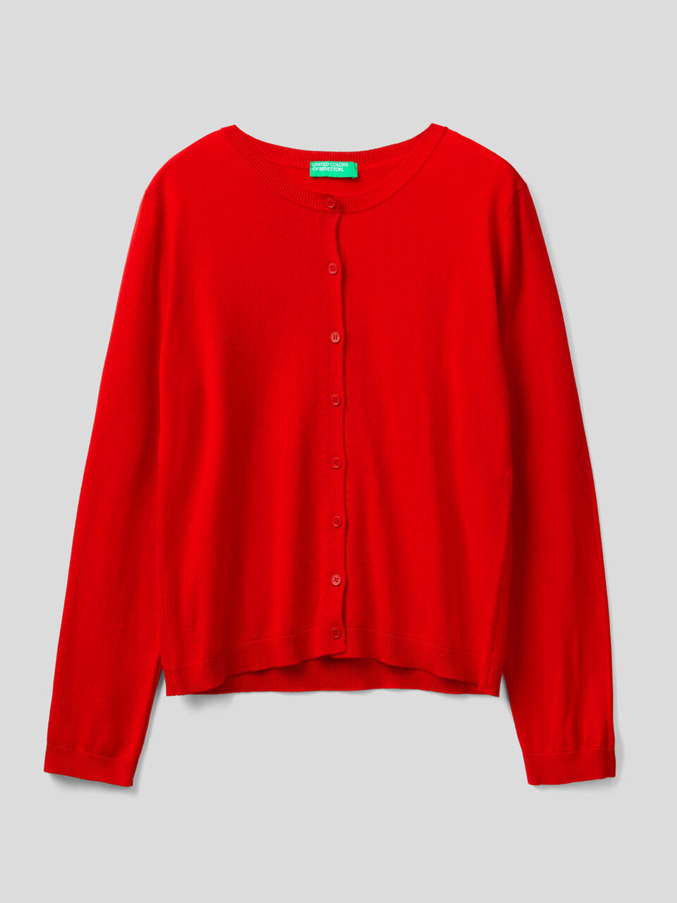 Cotton blend crew neck cardigan image number 1