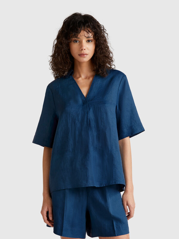 Short sleeve blouse in pure linen Women