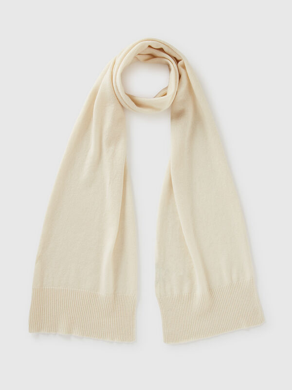 Cream white scarf in pure Merino wool Women